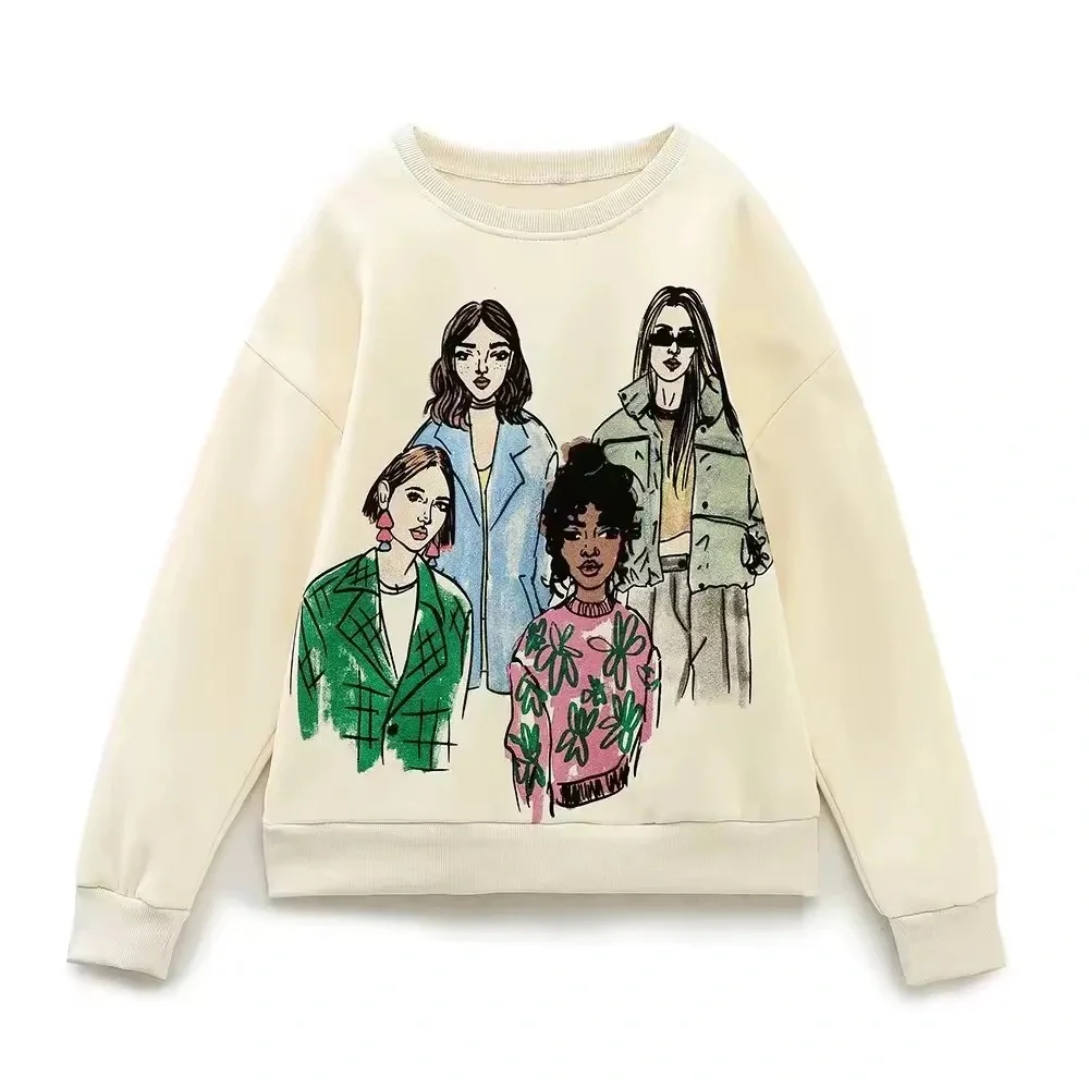 Zara Cool Girls Rare Graphic Illustration Print Crewneck Sweatshirt Pullover